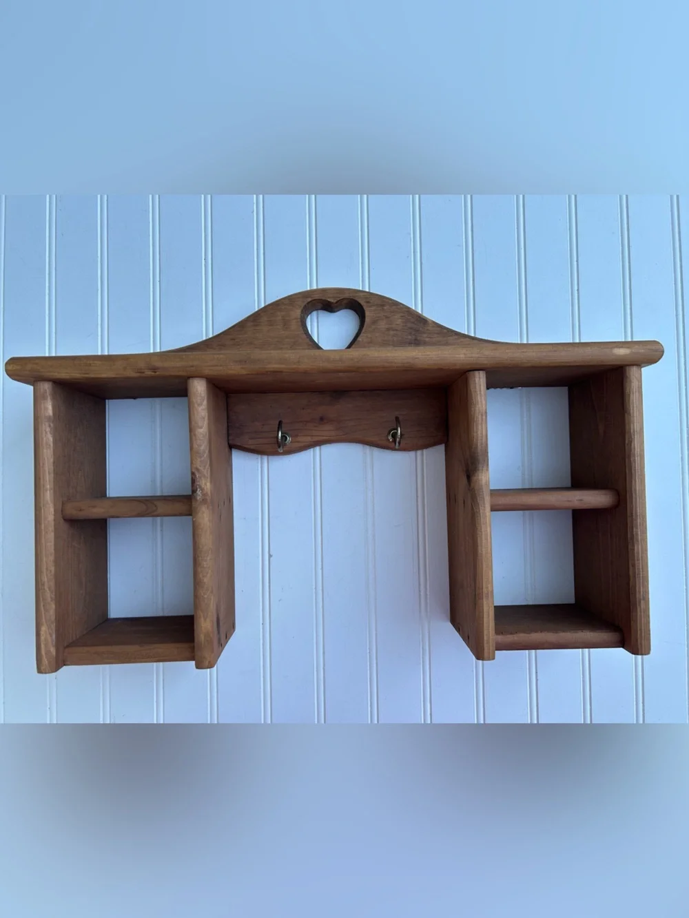 Vintage Shelf Wooden Heart Accent Handmade Natural Brown Cottagecore 12x19.5